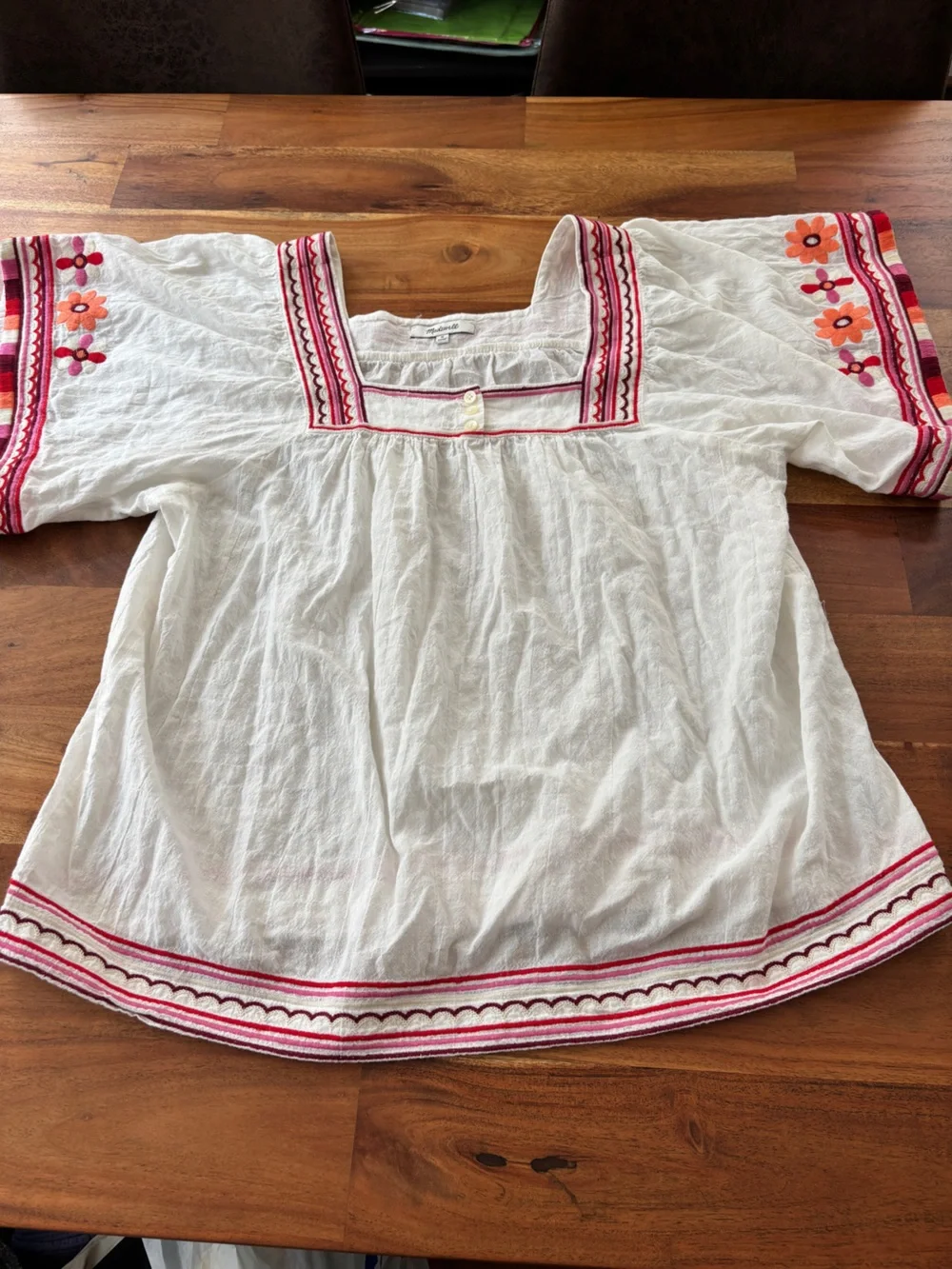 Madewell Embroidered Peasant Top White - Size M